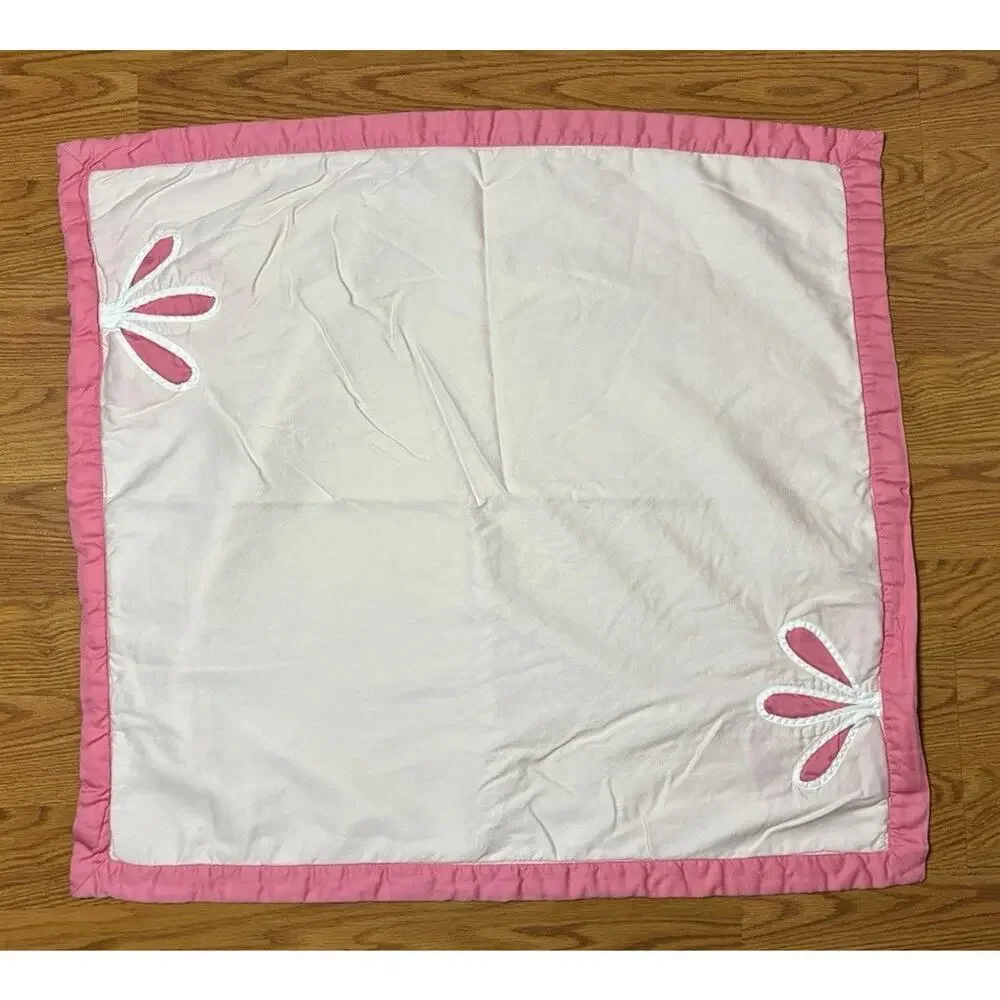 Serena & Lily Pink Baby Blanket Cotton Front White Plush Back Flower Leaf